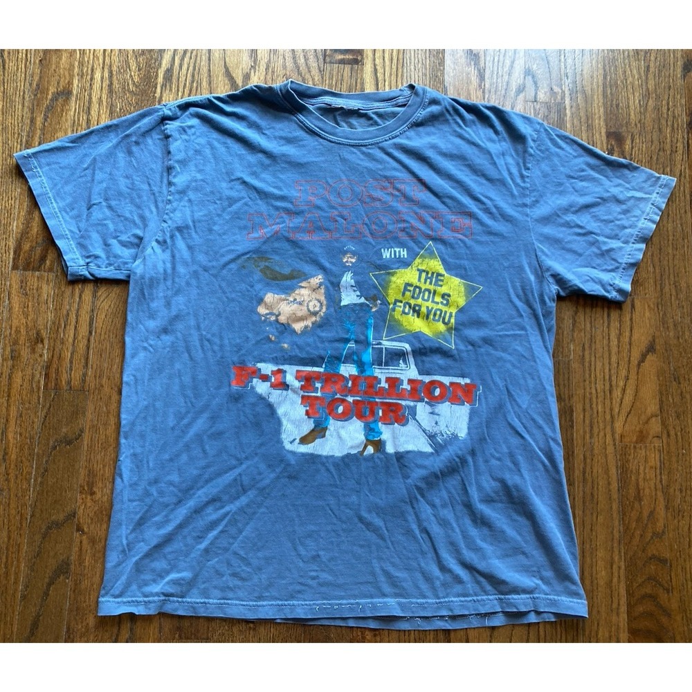Post Malone Concert T Shirt Adult XL Blue 2024 F-1 Trillion Tour Double Sided